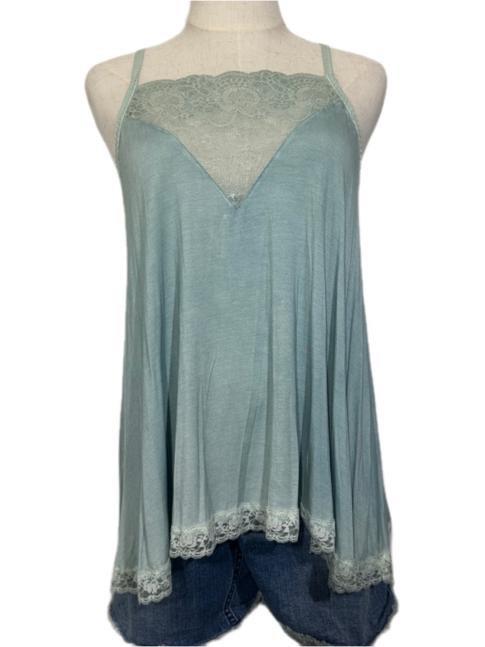 POL Pale Green Lace Trim Flowy Cami Tank NWT Size Small